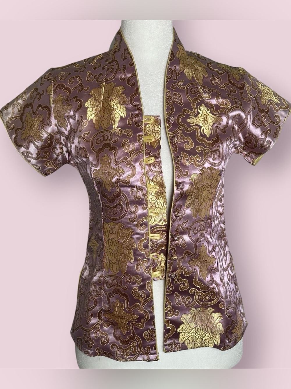 Women's Vintage 100% Chinese Silk Brocade Short-Sleeve Top